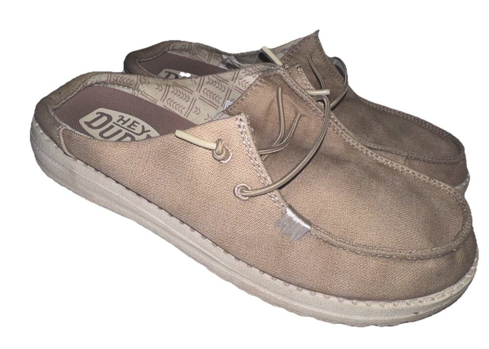 Hey Dude Wendy Slip On Classic Mule 8 Womens Neutral Tan Canvas Casual Shoes